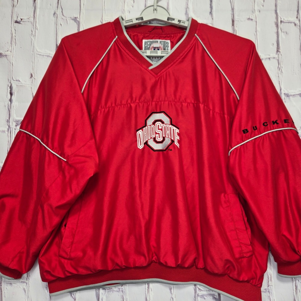 Ohio State Buckeyes Red Pullover Windbreaker Jacket Mens XL V-Neck Insulated